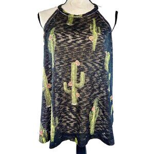 My Beloved Slate Gray Full Knit Tank Top Cactus w Flowers Graphics Women’s S